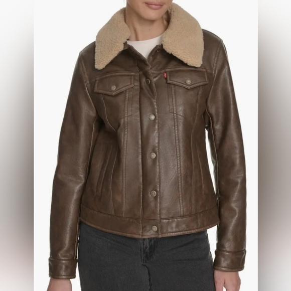 Levi's Jackets & Blazers - NWT Levi's Faux Leather Tucker Brown Jacket Size M Streetwear Retro Moto Western